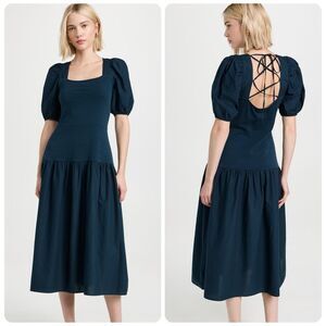Nation LTD Cordelia Lace Up Midi Dress in Caspian | XS